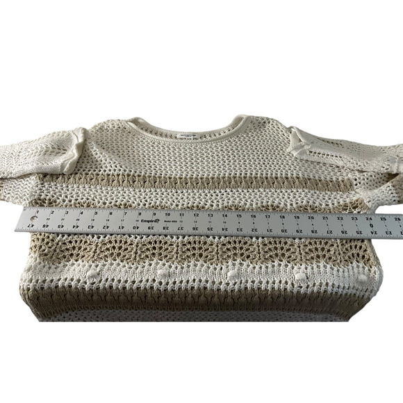 Beach Lunch Lounge Collection Womens Medium Cream Tan Striped Sweater Open Knit - Picture 4 of 9